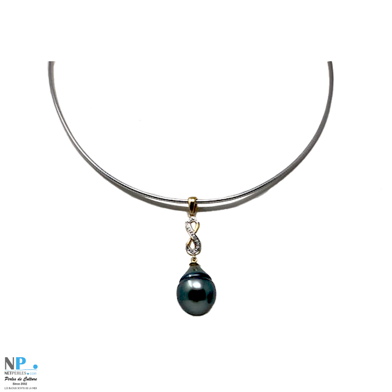 PENDENTIF ETERNITE OR ET DIAMANTS ET PERLES EN FORME DE GOUTTE DE POLYNESIE PERLE DE TAHITI